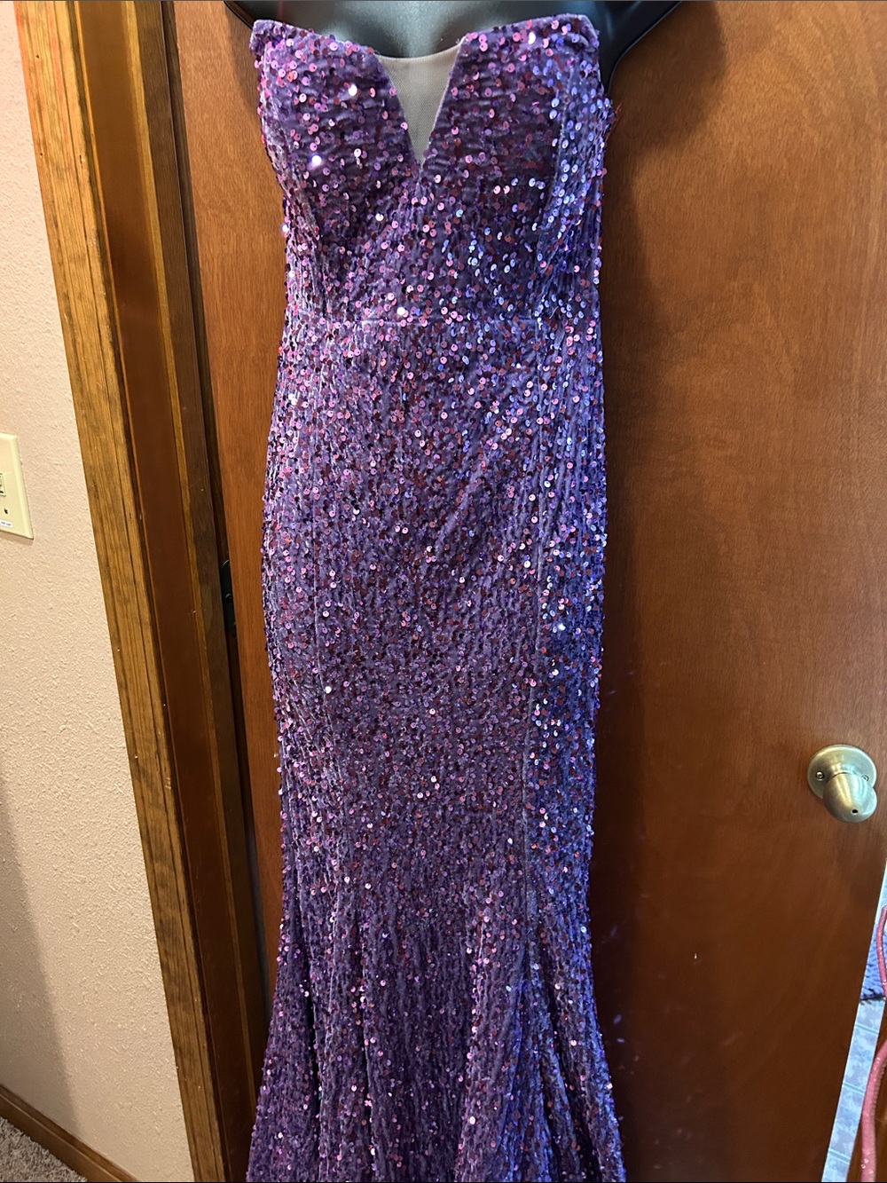Purple Sequin Strapless Special Occasion Gown